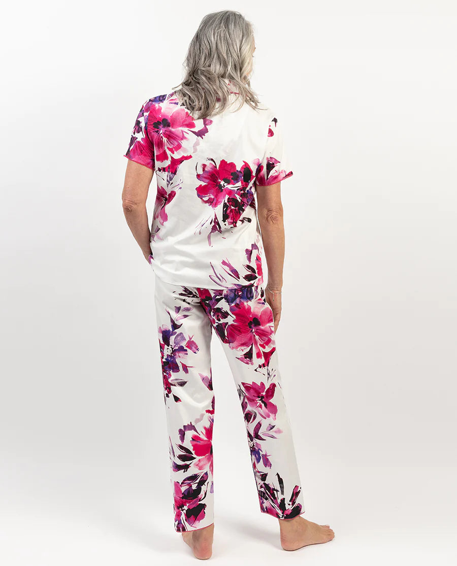 Pink Floral Print Short Sleeve Pajama Set