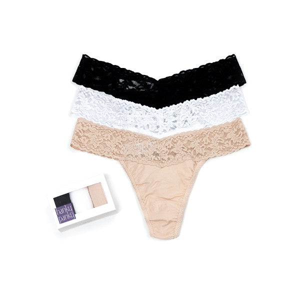 3 Pack Organic Cotton Thongs with Lace - Sheer Essentials Lingerie & Swim