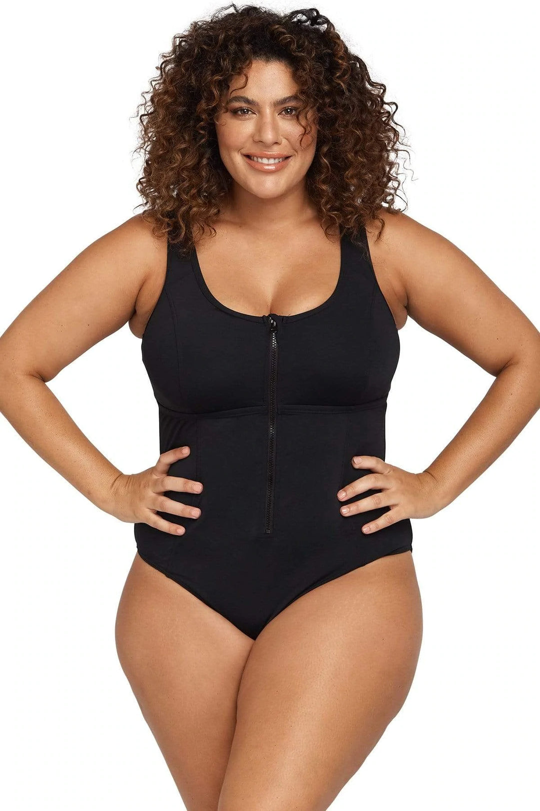 Natare Black Chlorine Resistant Fuseli Zip One Piece