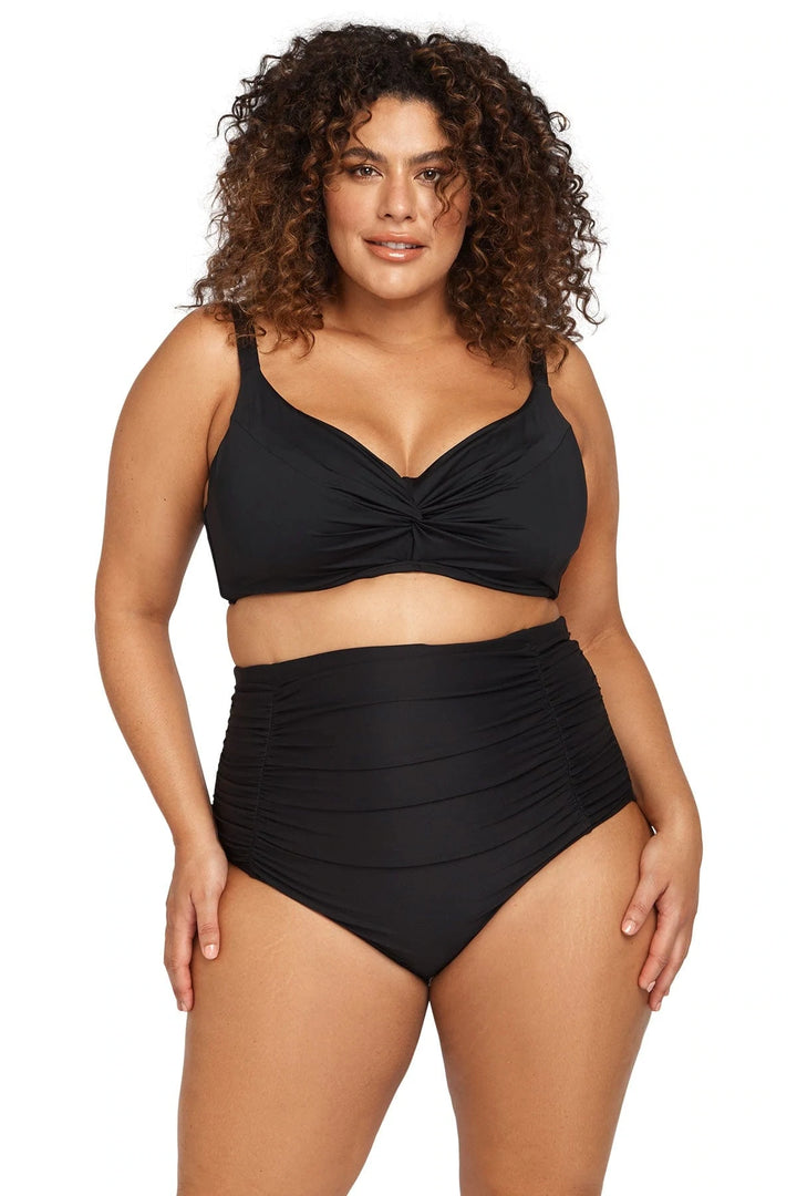 Recycled Hues Black Raphael High Waist Ruched Swim Pant