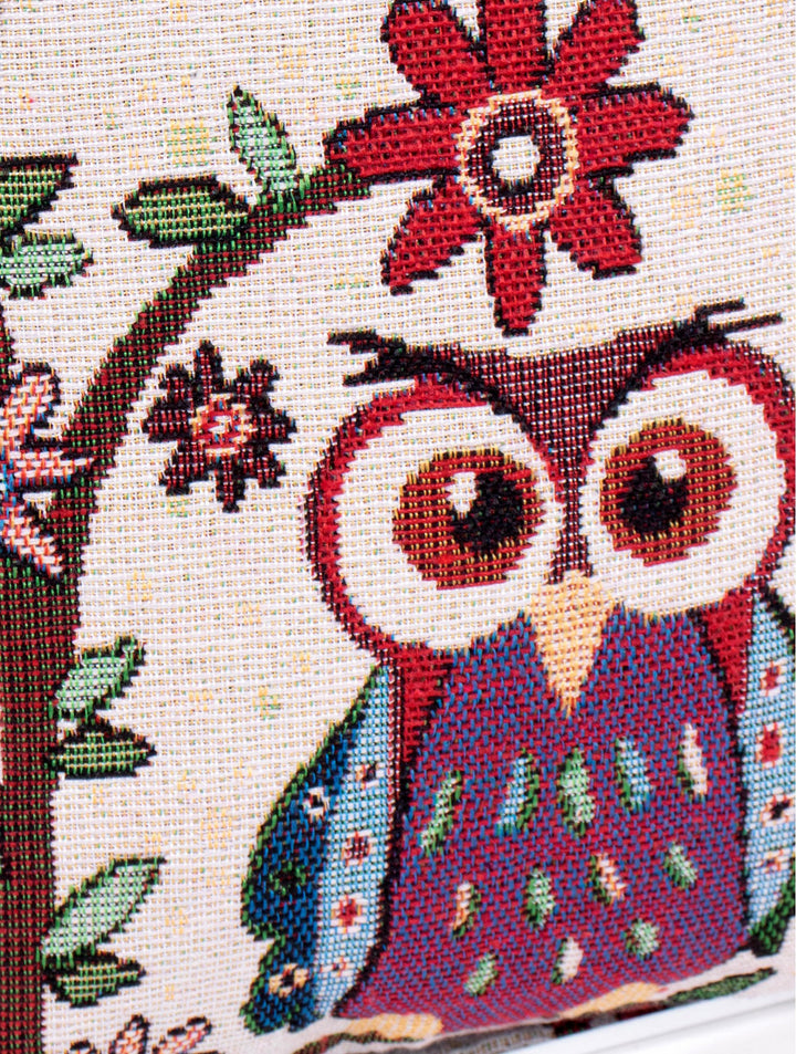 Owl Canvas Crossbody Bag with Zippers