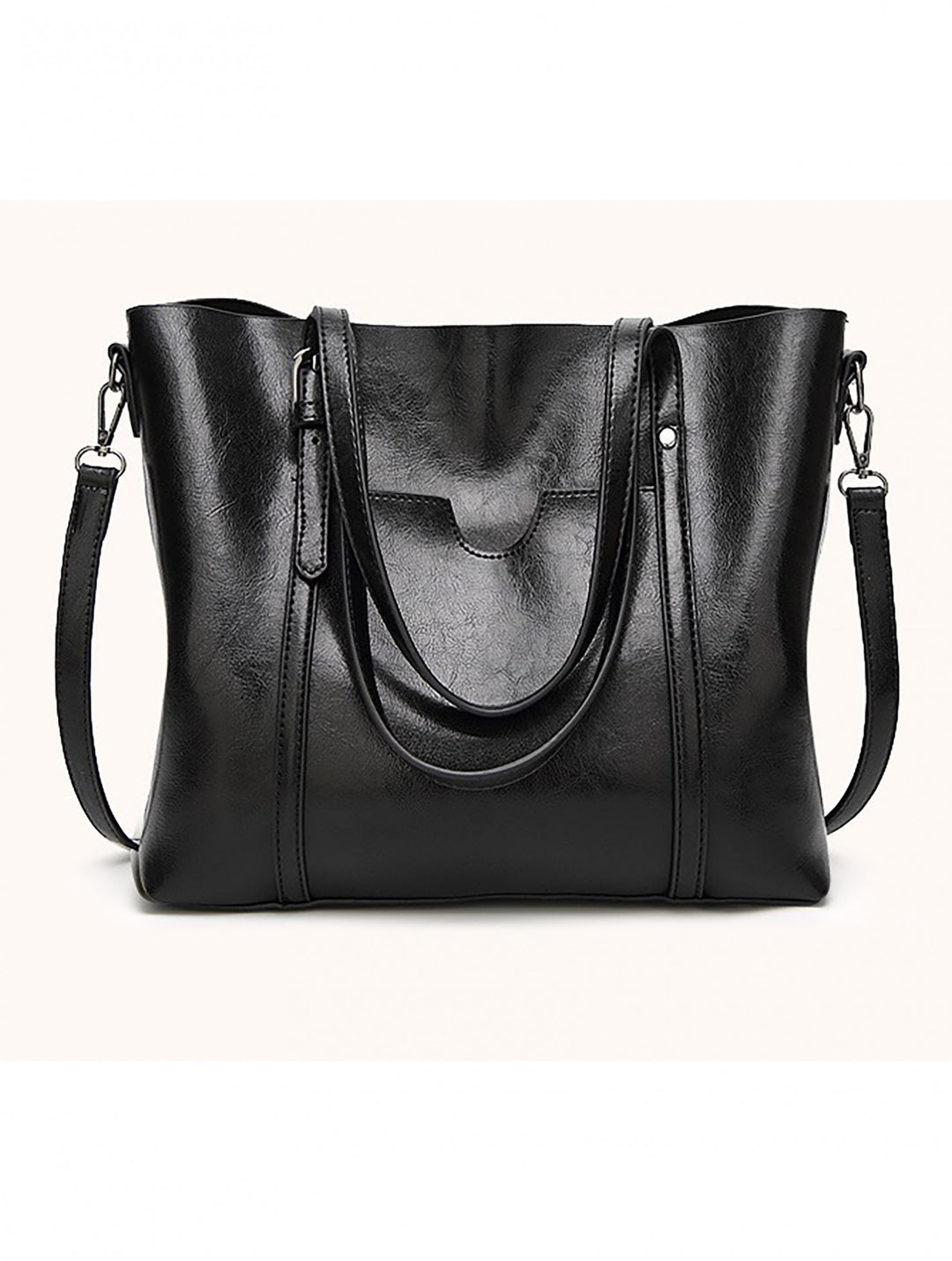 Premium Faux Leather Tote Bag - Black