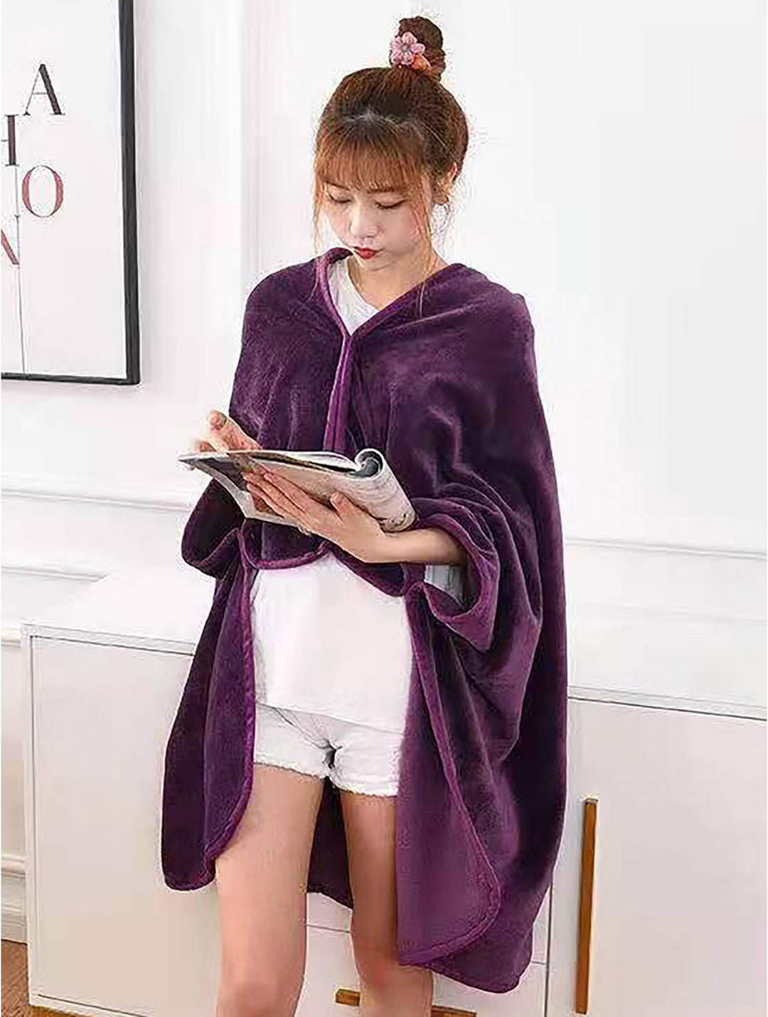 Multi-Function Flannel House Blanket/Cape with Buttons