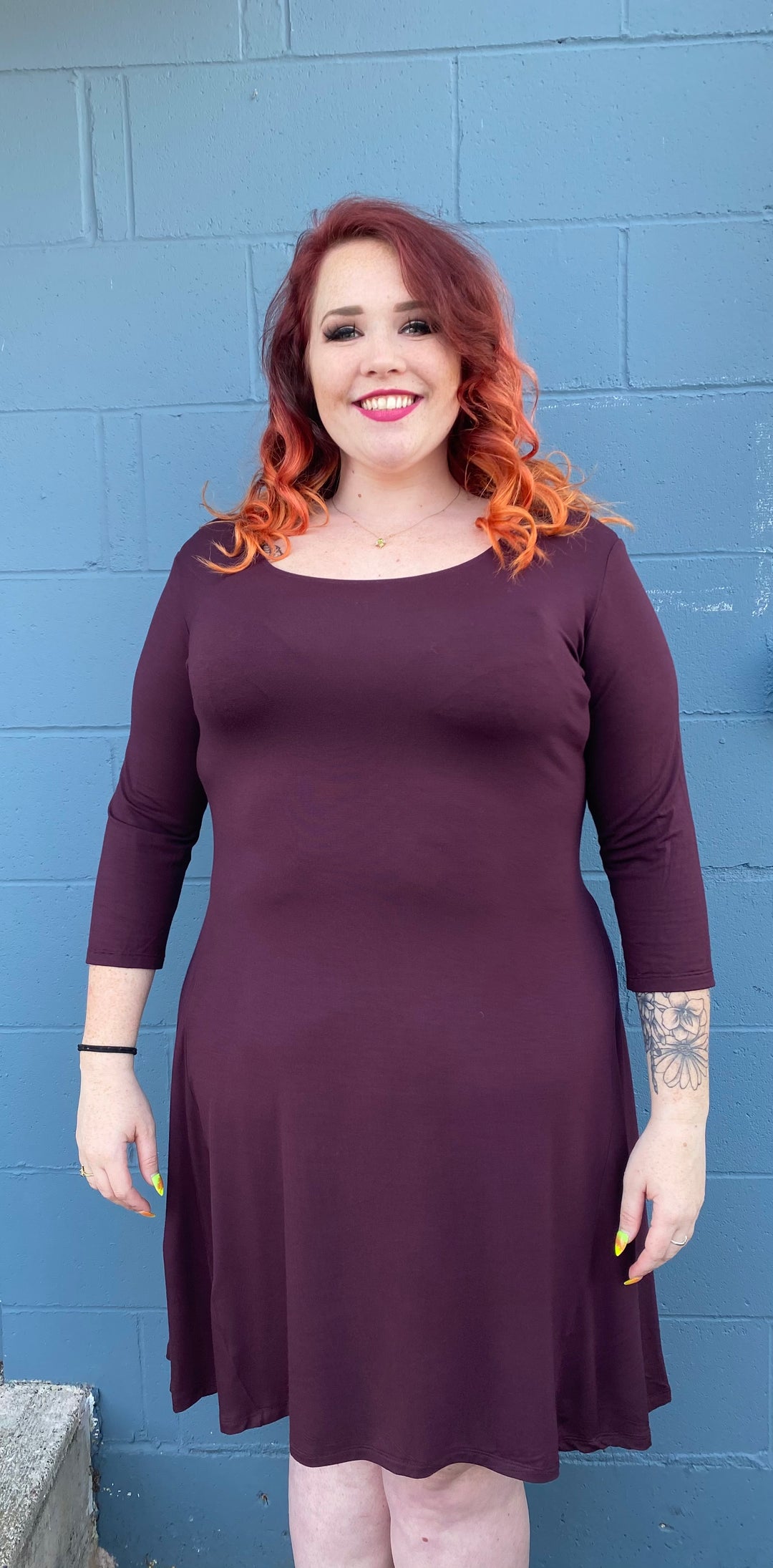 🇨🇦 3/4 Sleeve Dress - Aubergine - Size Large