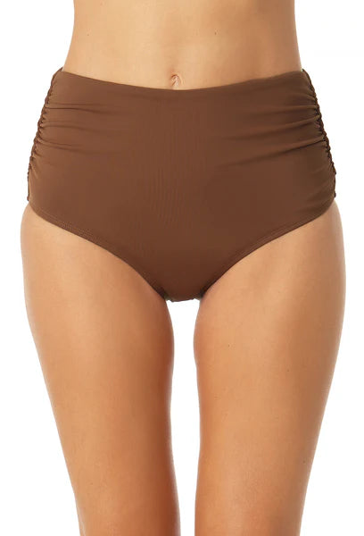 Convertible Hi Waist Shirred Bottom - Brown