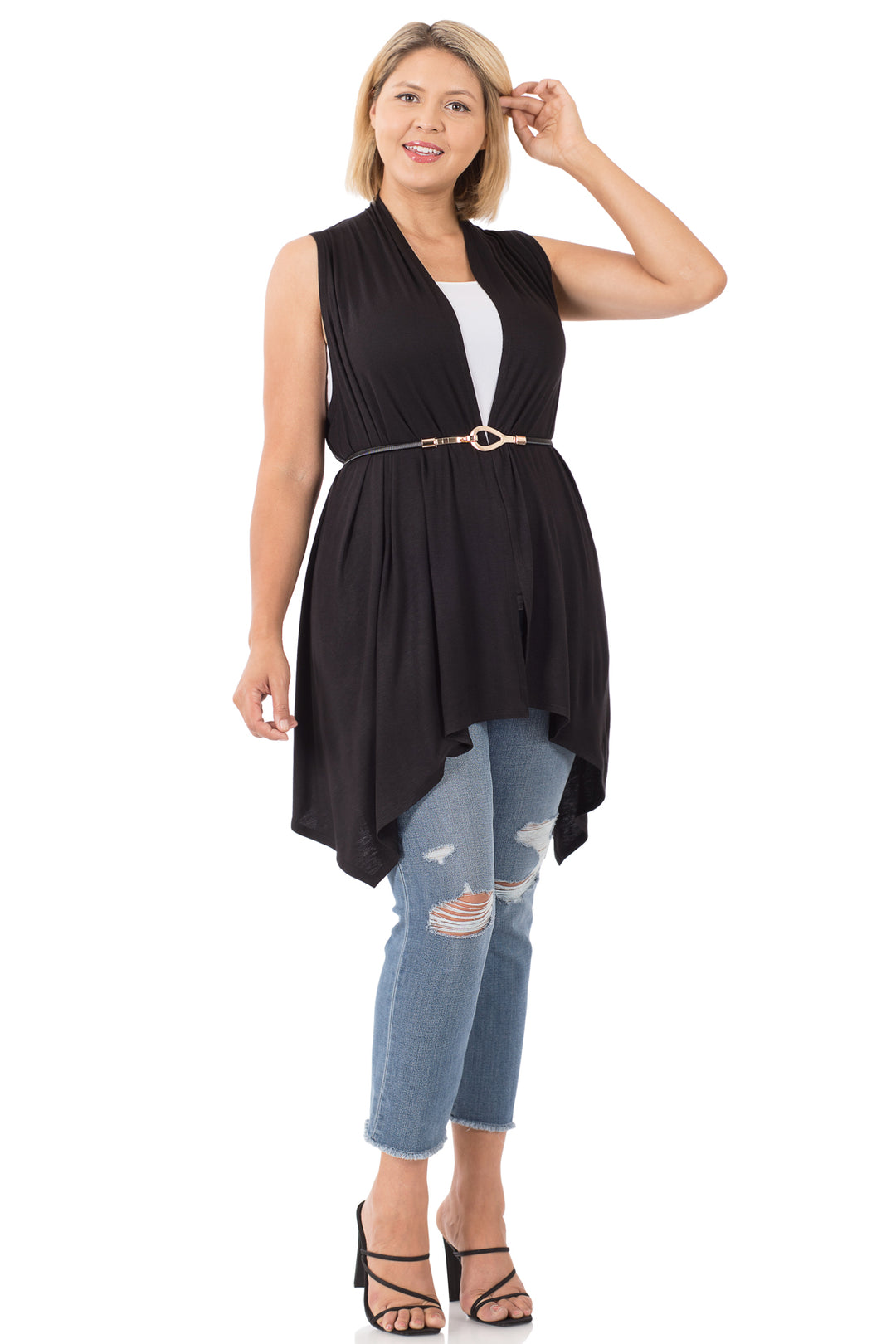 Draped Open Front Sleeveless Vest