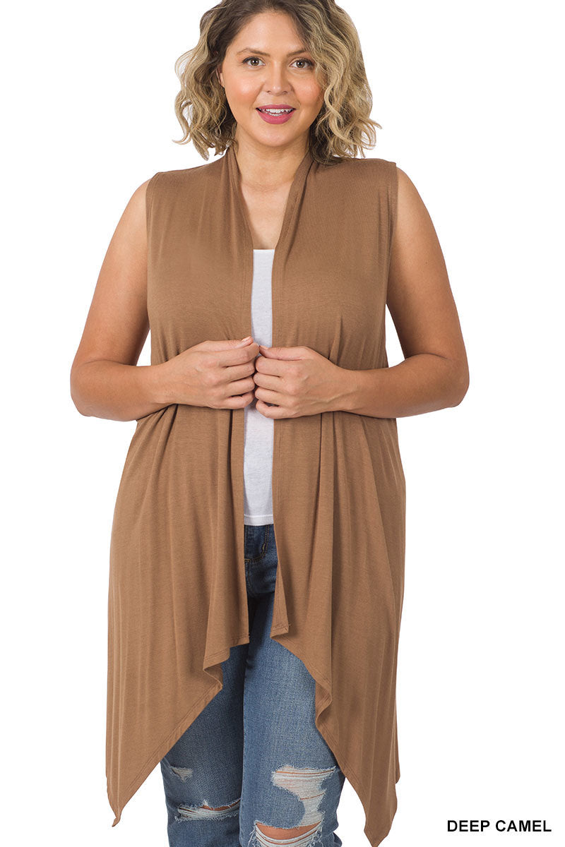 Draped Open Front Sleeveless Vest Sheer Essentials Lingerie Swimwear