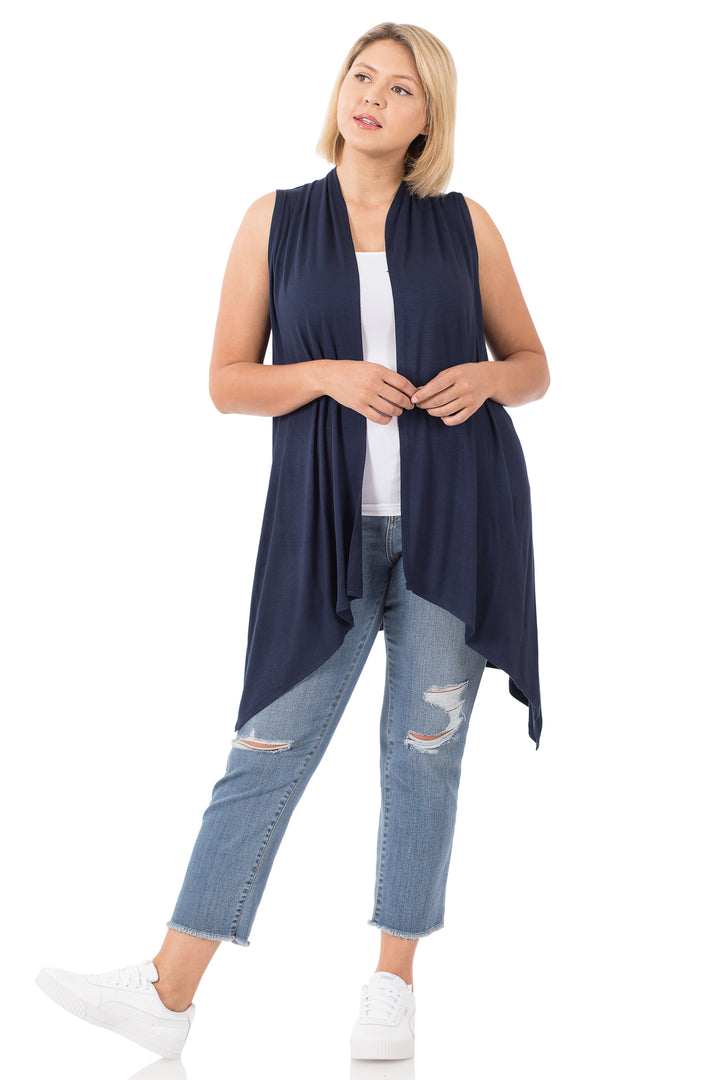Draped Open Front Sleeveless Vest