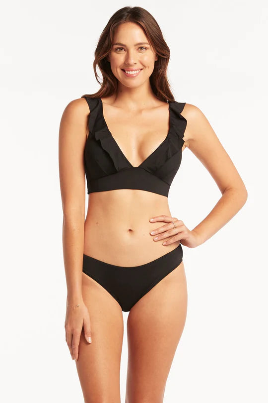 Eco Essentials Frill Swim Top - Black