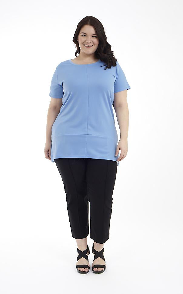 Short Sleeve Tunic with Cut & Sew Details and Side Slits