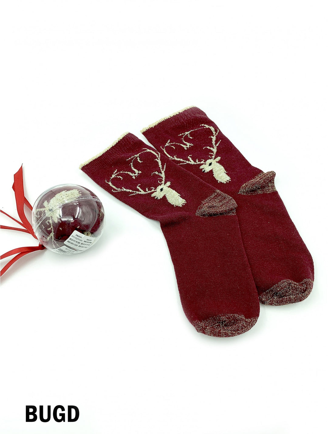Reindeer Print Socks In Christmas Ball