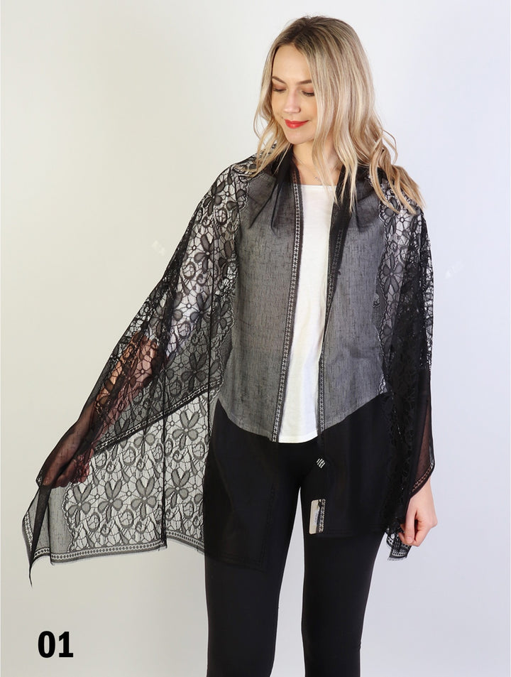Flower Cut-Out Lace Design Scarf