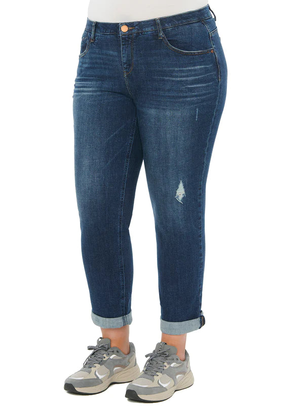 "Ab"solution Distressed Blue Girlfriend Plus Jeans