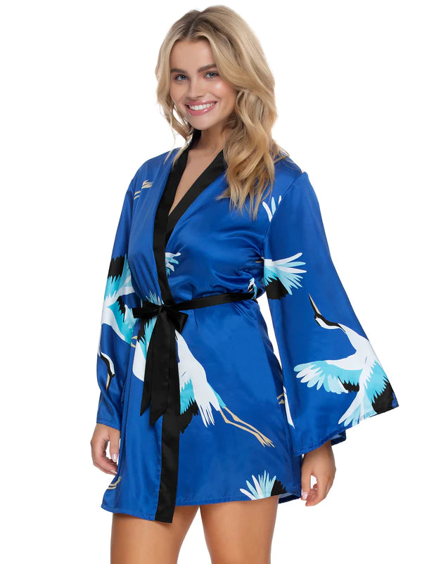 Adrienne Graphic Satin Kimono Wrap - Size Small