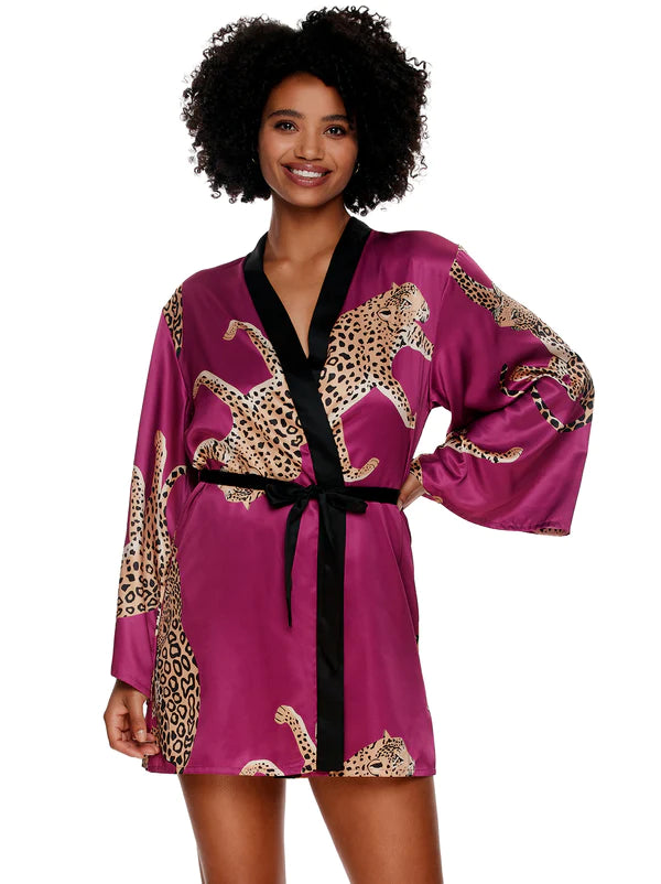 Adrienne Graphic Satin Kimono Wrap - Size Small