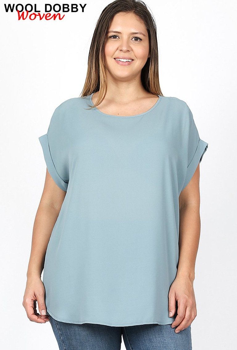 Dobby Rolled Sleeve Top