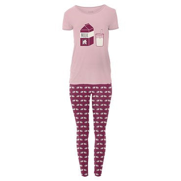 Short Sleeve Berry Cow Tee Fitted Pajama Set