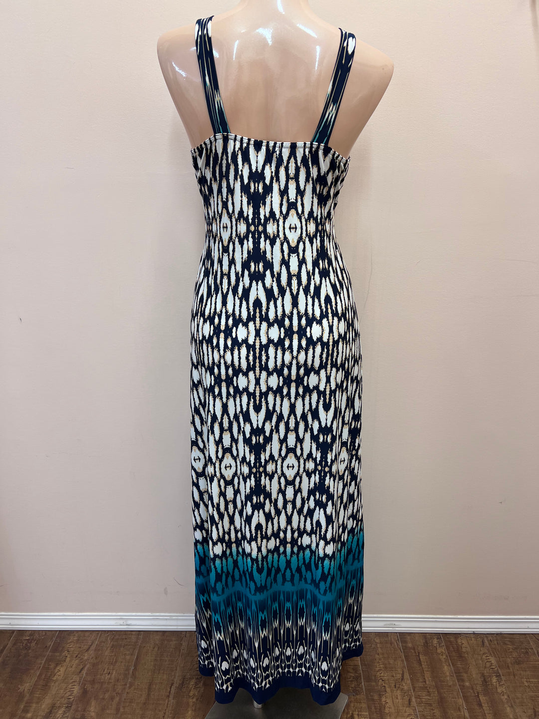 Spotted Border Print Grecian Dress - Size Large