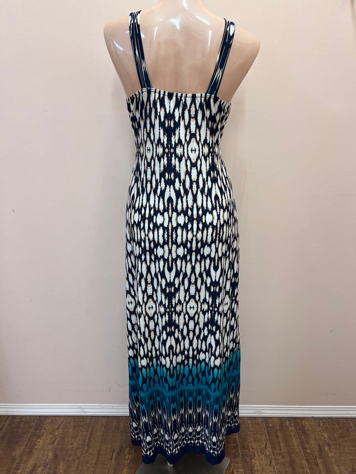 Spotted Border Print Grecian Dress - Size Large