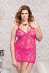 Satin & Floral Lace Open Back Chemise & G-String