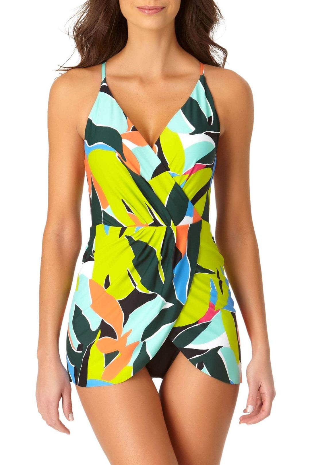 Polynesian Palm Swim Dress With Skirted Bottom - Size 8