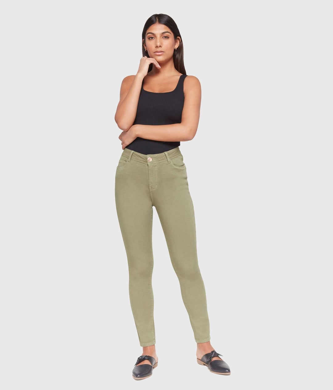 Alexa High-Rise Skinny Jeans - Green Olive