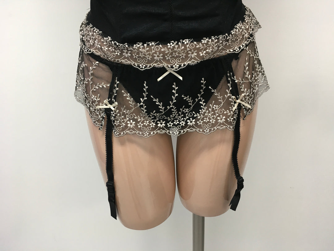 Embroidered Garter Belt Panty - Size Large