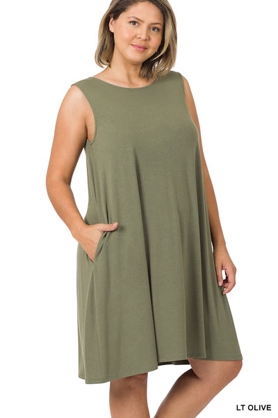 Flared Dress With Pockets - Light Olive