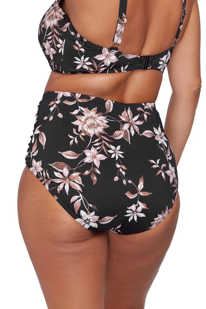 Om Sara Black Raphael High Waist Ruched Swim Pant