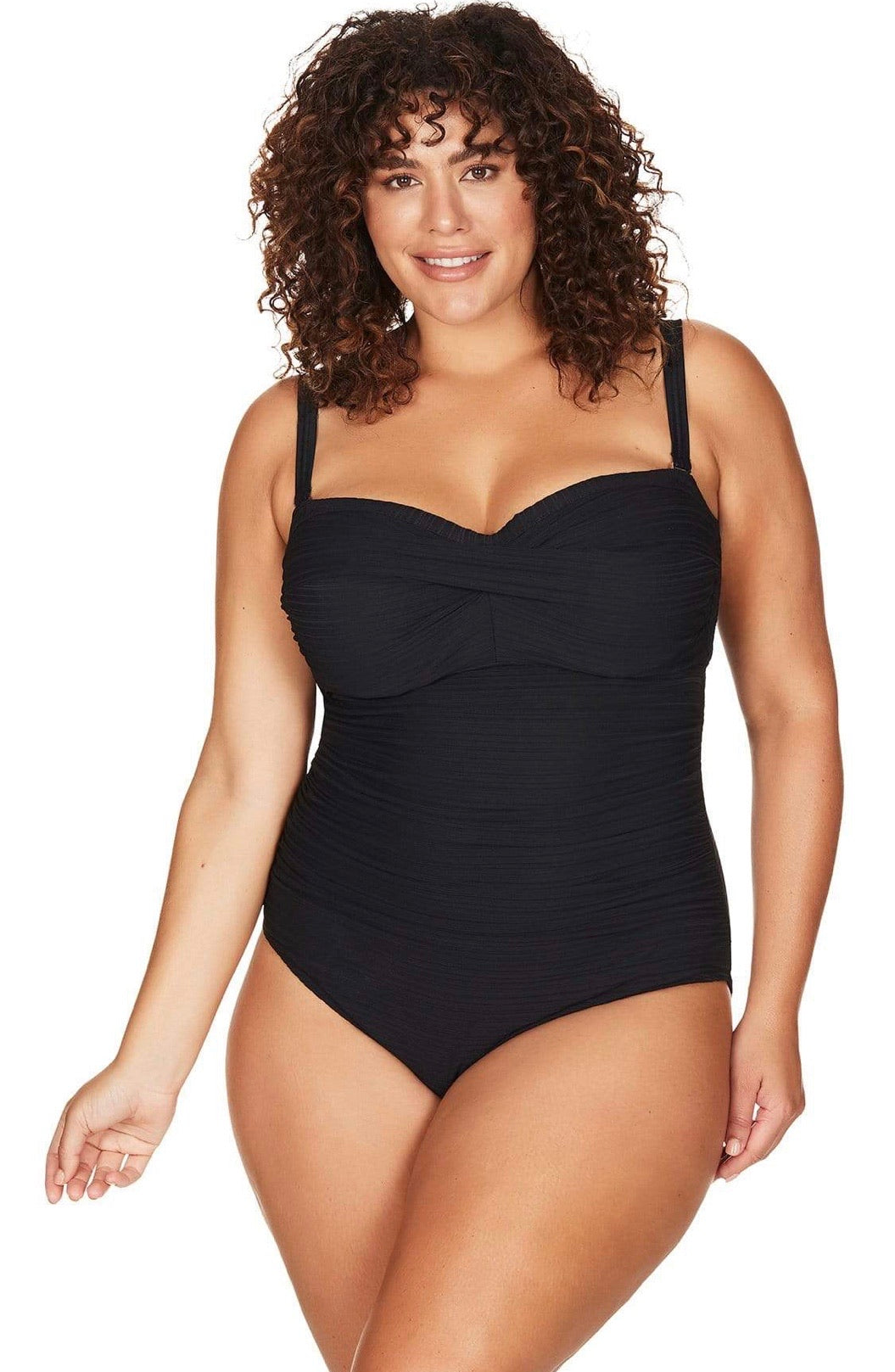 Swimsuits For All Women's Plus Size Bandeau Blouson Tankini Set 8 Wild  Multi, Black