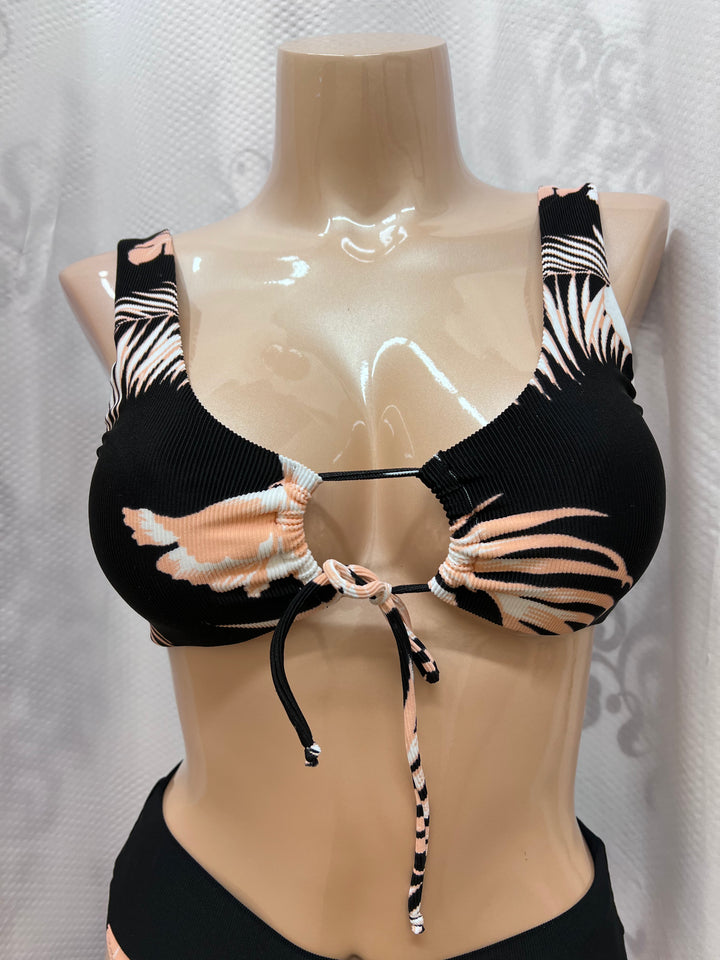 Recycled Rib Swim Crop Top With Centre Tie