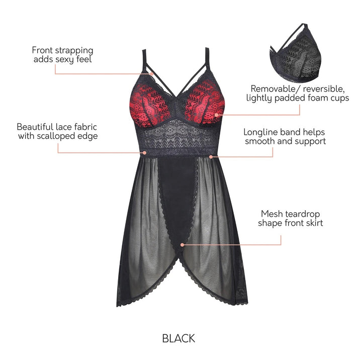 Mia Lace Chemise - Black
