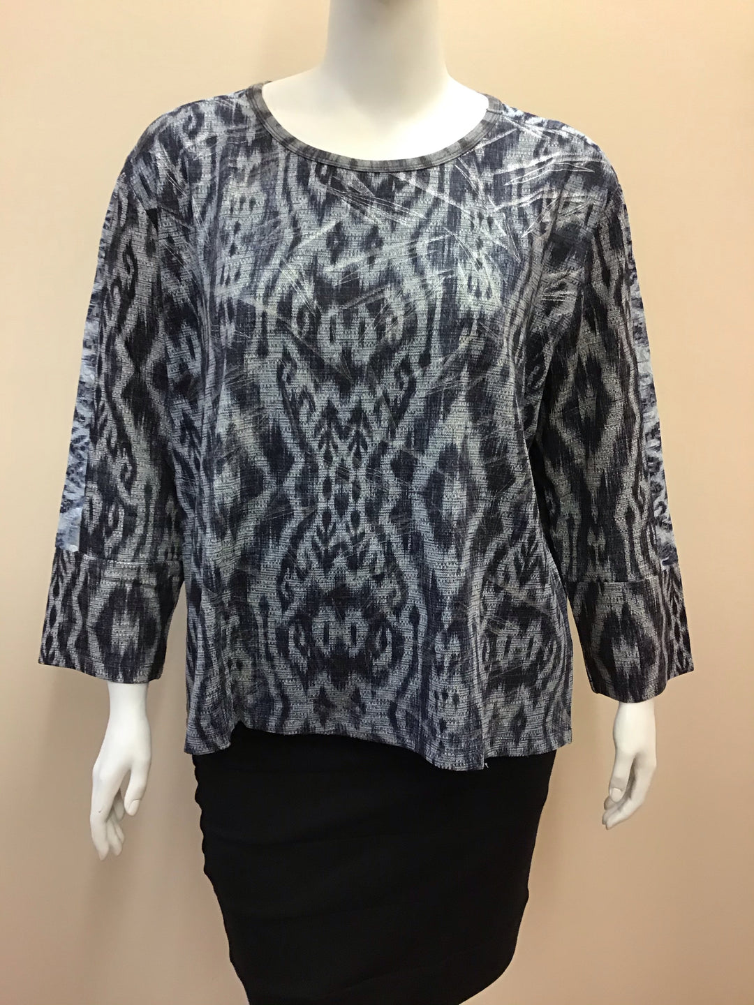 Knit Printed Lace Top - 3/4 Sleeve