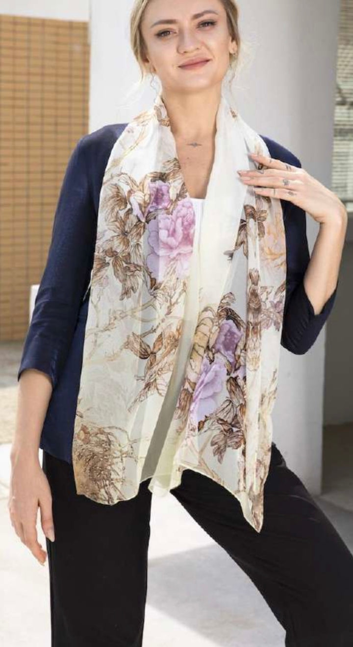 Floral Silk Like Scarf