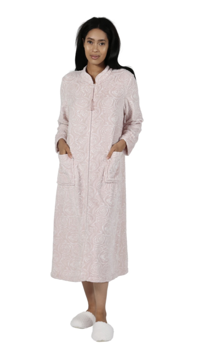 Rose Print Minky Zip Front Robe