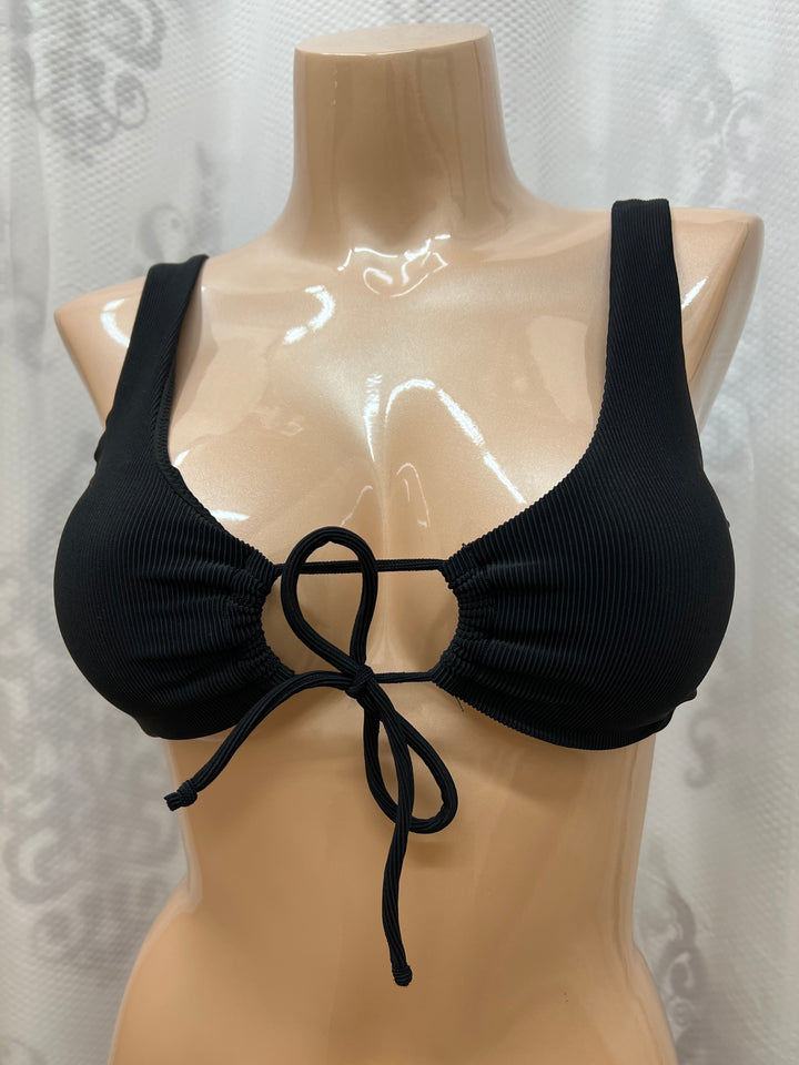 Recycled Rib Swim Crop Top With Centre Tie