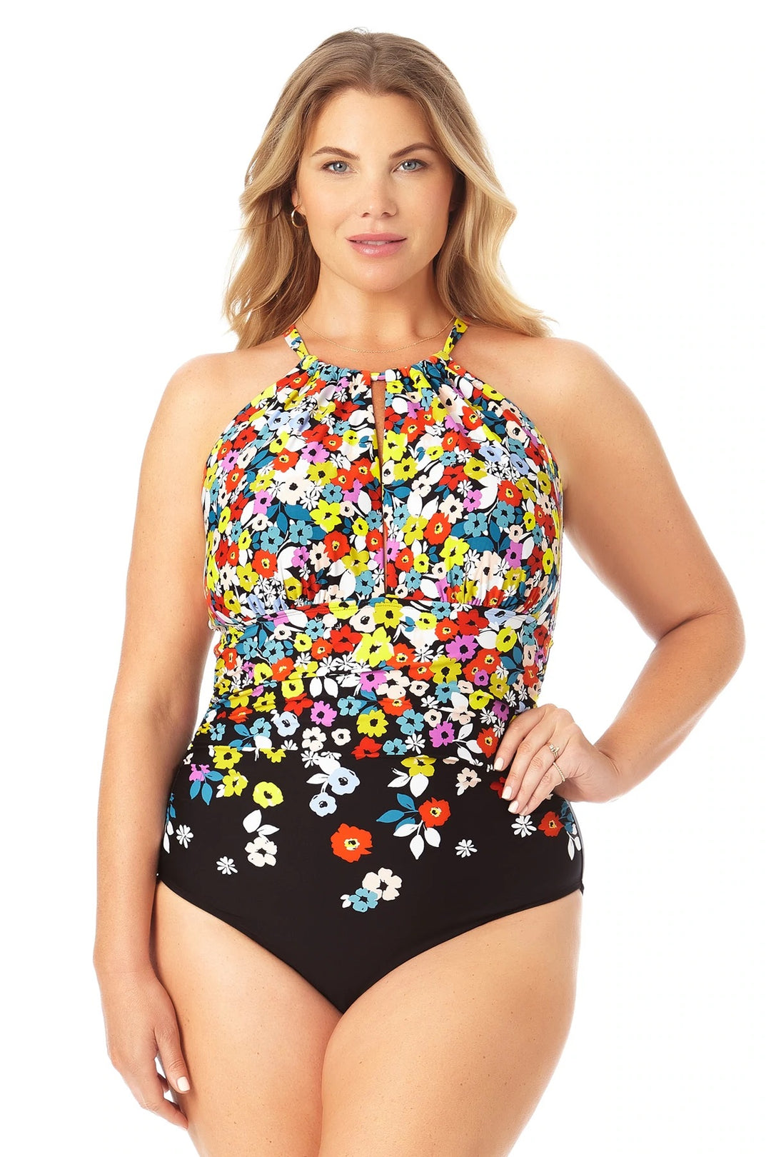 High Neck With Ruffle Straps One Piece Swimsuit