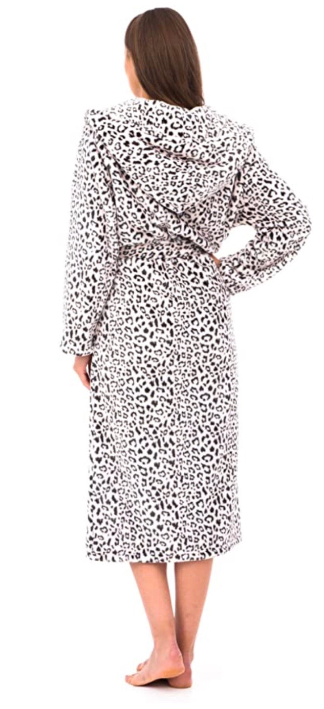 Hooded Robe - Grey Leopard