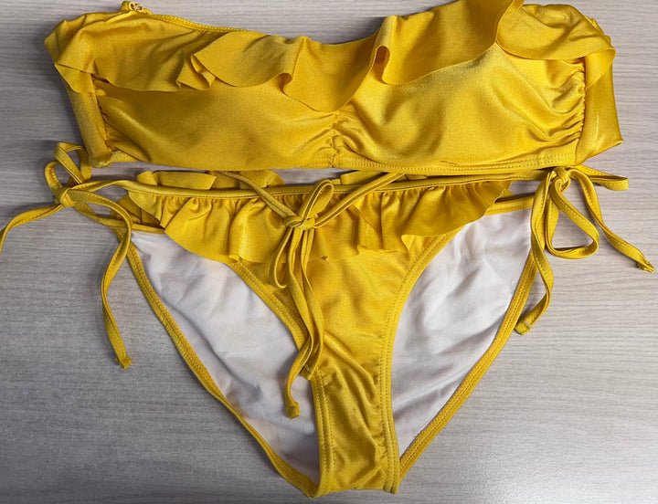 Plunge Ruffle Bandeau Bikini Set
