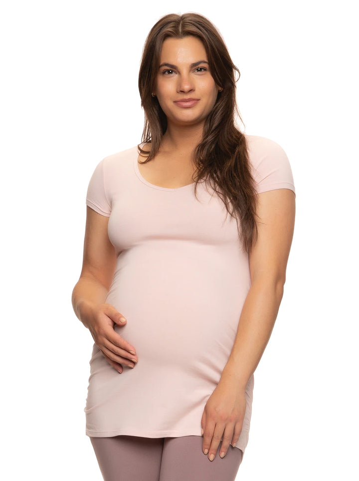 Cotton Modal Maternity V-Neck Tee with Side Shirring
