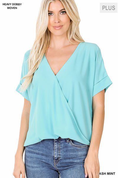 Dobby Layered-Look Draped Front Top - Size 3 X