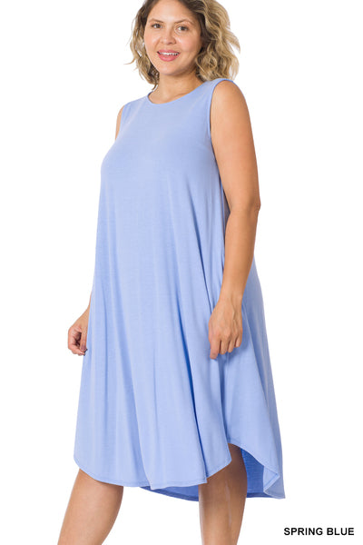 Sleeveless Round Neck Round Hem Midi Dress - Spring Blue