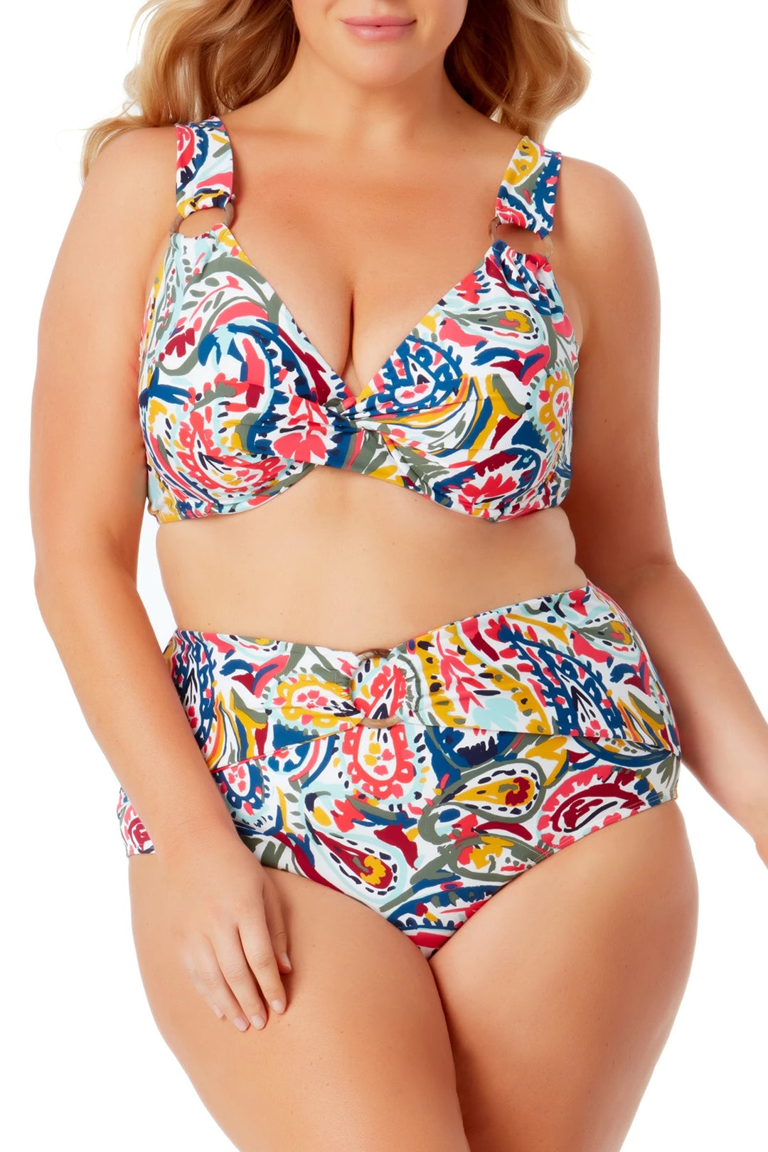 Watercolour Paisley Underwire Twist Front Bikini Swim Top