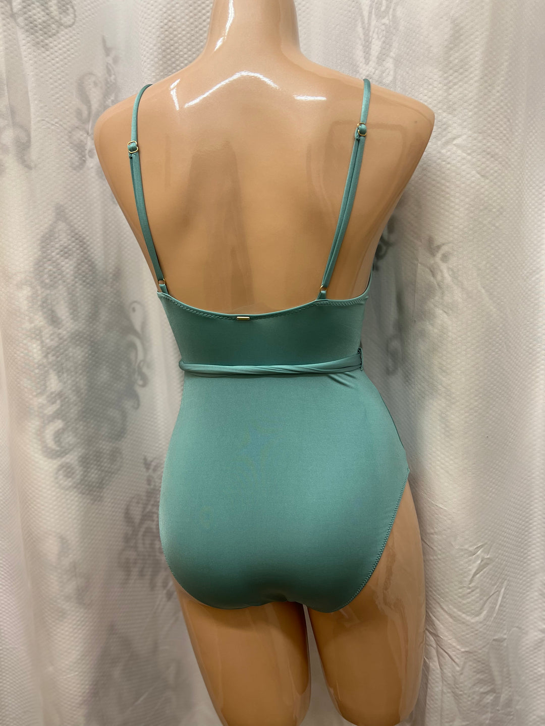 Dusty Turquoise Frilly Belted One-Piece