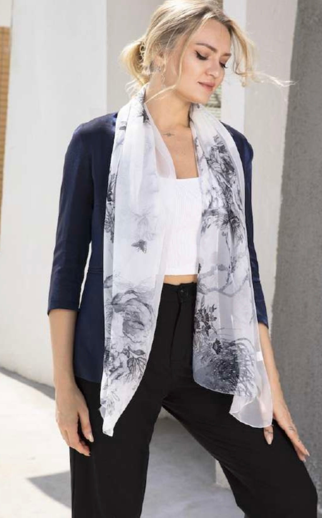 Floral Silk Like Scarf