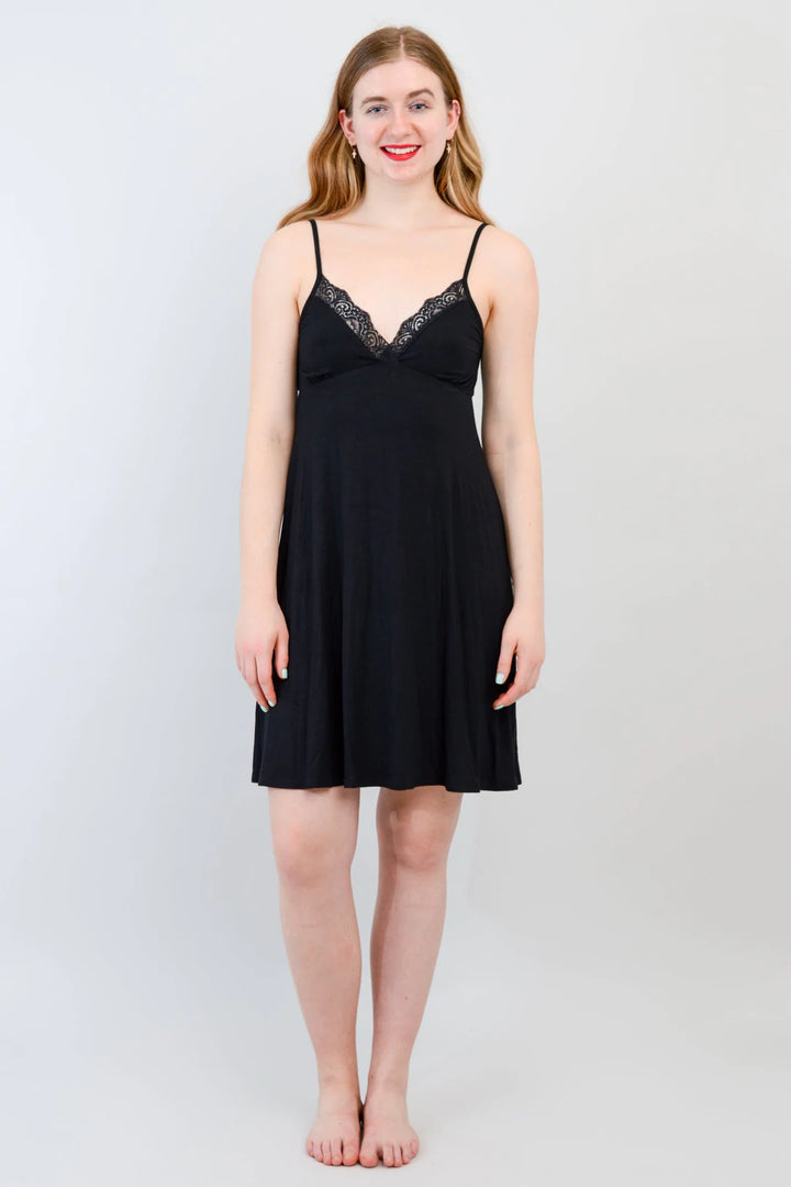 Mina Bamboo Slip Dress - Black