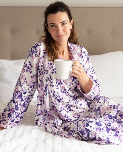 Vivien Border Floral Print Robe - Size Large