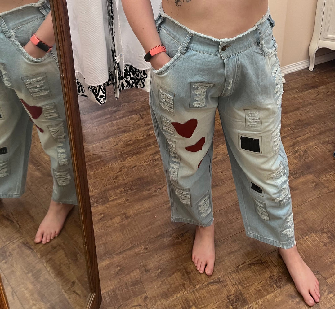 Distress Jeans with Hearts - Size 3 X