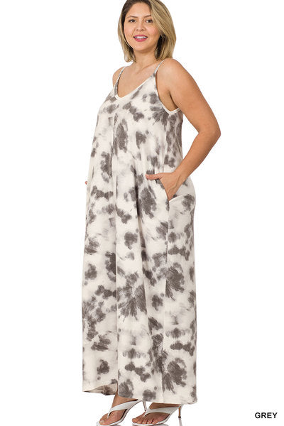 Soft Terry Tie Dye V-Neck Cami Maxi Dress