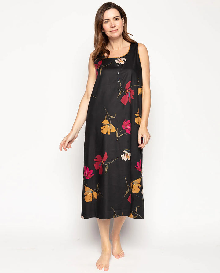 Marcella Lace-Trim Floral Print Long Nightdress
